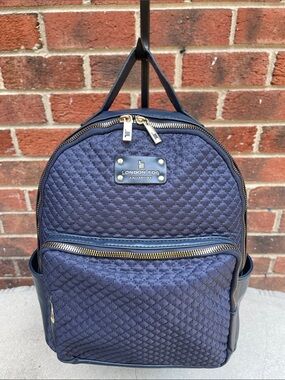 London Fog Quilted Navy Unisex Backpack with Gold Hardware